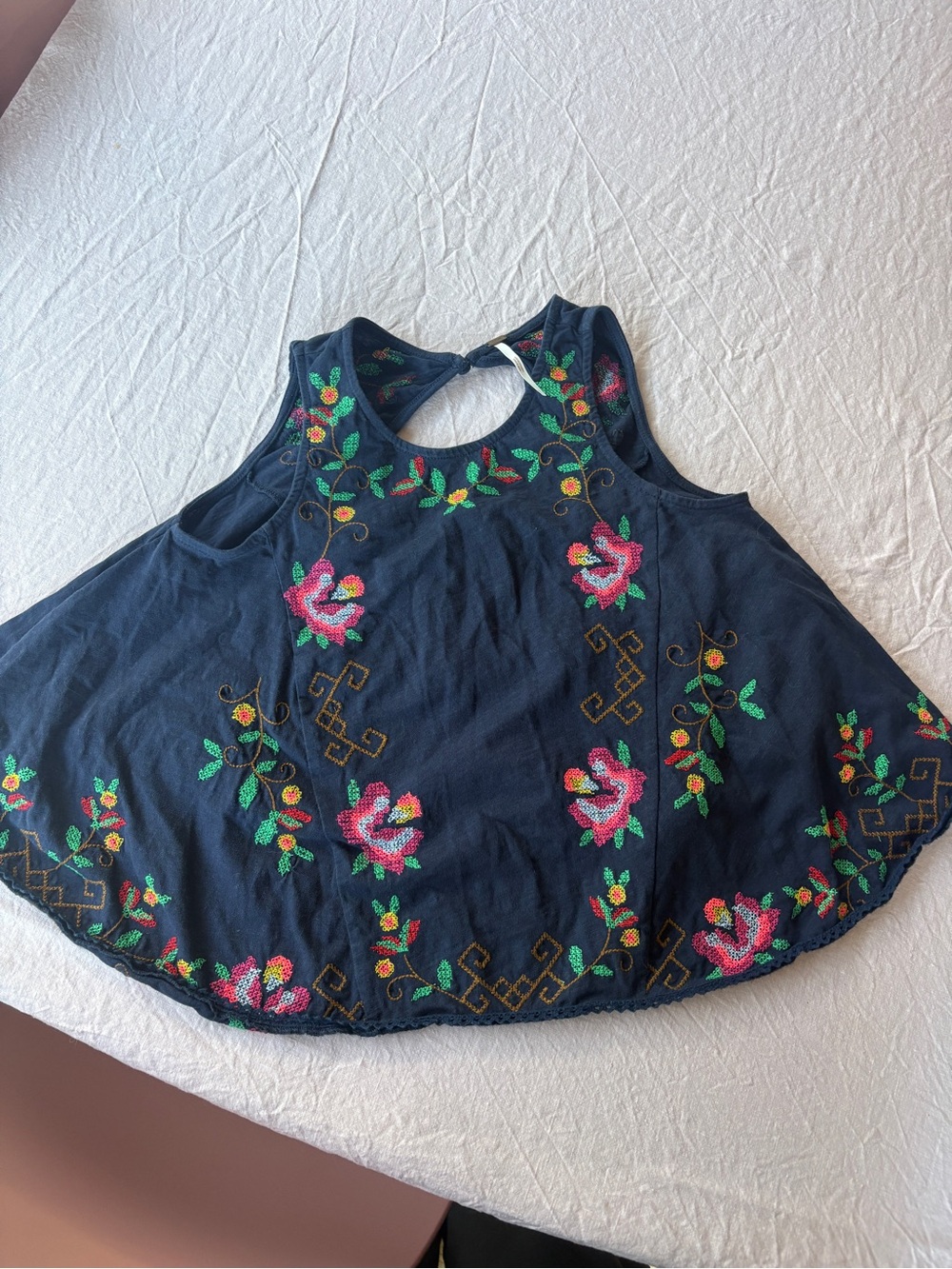 Free people Navy Sleeveless Floral Embroidered top